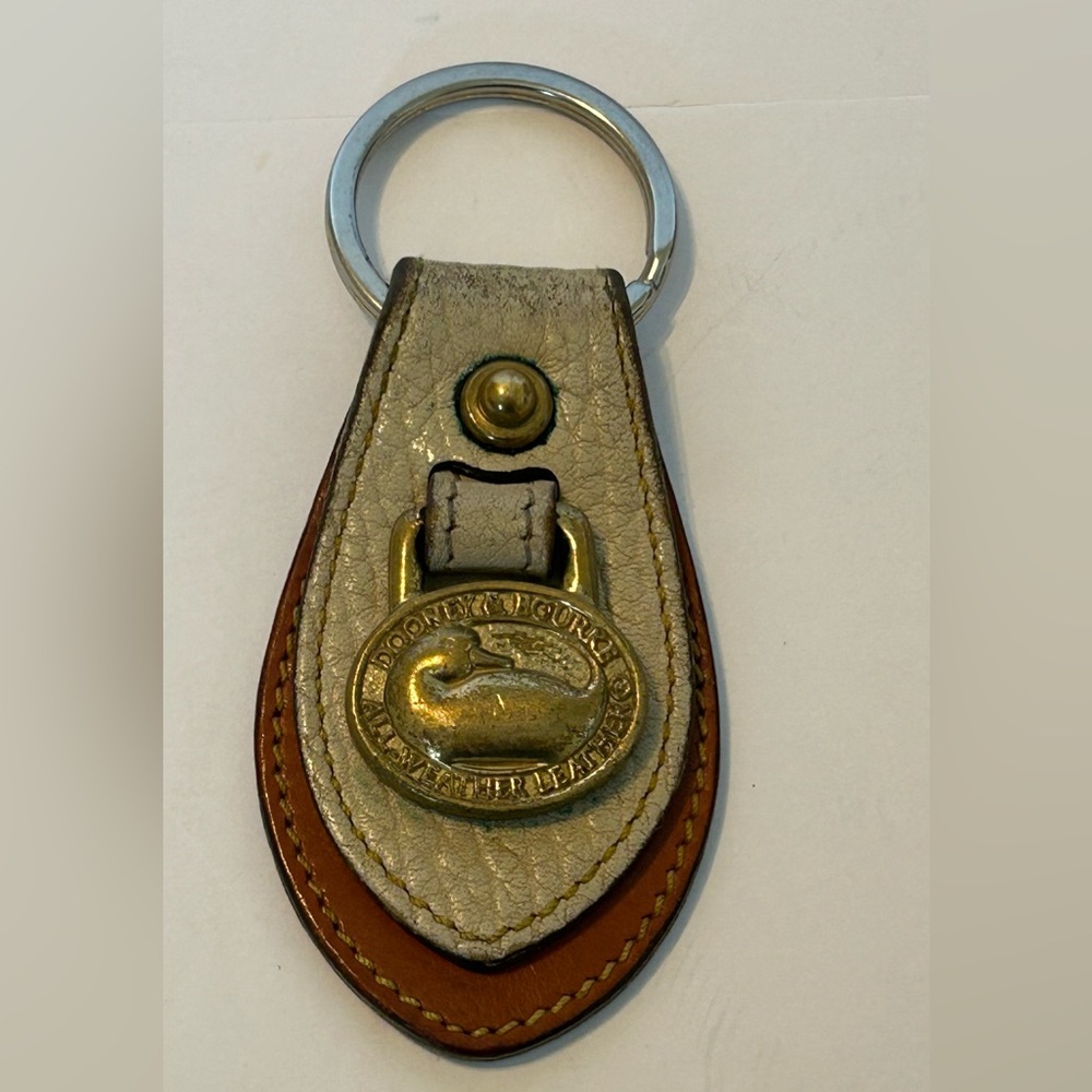 Vintage Dooney & Bourke Brown Leather Duck Key Fob Ring Gold Tone